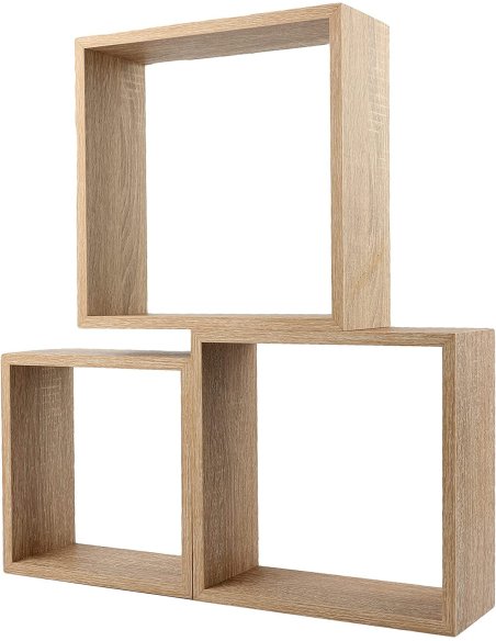 Juego de 3 Cubos Estantes de Pared, Estantería de Cubo, Estantería para Libro, Objetos de Decoración, Madera, Blanco