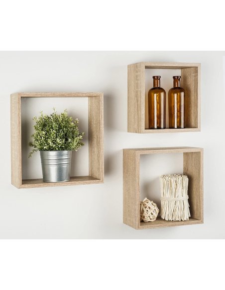 Juego de 3 Cubos Estantes de Pared, Estantería de Cubo, Estantería para Libro, Objetos de Decoración, Madera, Blanco