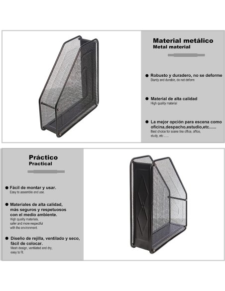 Revistero Organizador de Documentos para Escritorio de Mallas Metálica, Cajas de Almacenamiento de Archivos - Negro