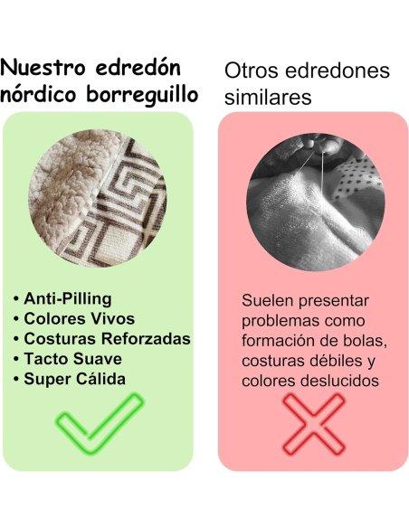 Manta Gruesa Edredón Invierno Sherpa de Microfibra de 600 gr/m², Edredón Nórdico con Borreguito Suave y Cálido