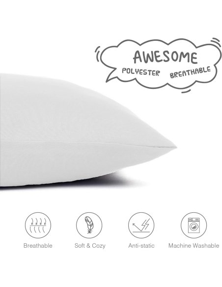 Juego de 2 Fundas Almohada, Protector de Almohada, 100% Microfibra, Cierre con Cremallera, Transpirable, Extra Suave