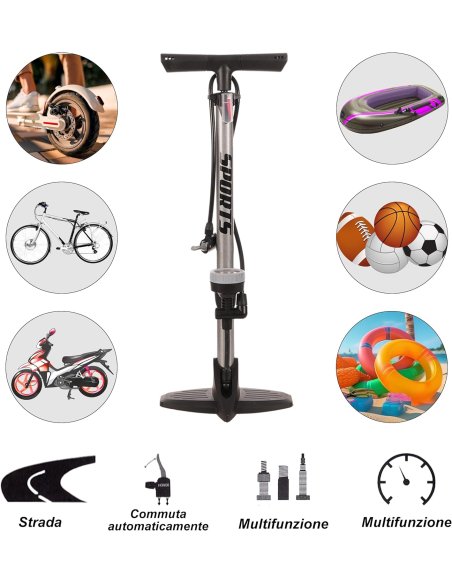 Bomba Bicicleta Bomba de Pie con Manometro Profesional para Válvulas Presta y Schrader Hinchador Bicicleta Alta Presión 160PSI