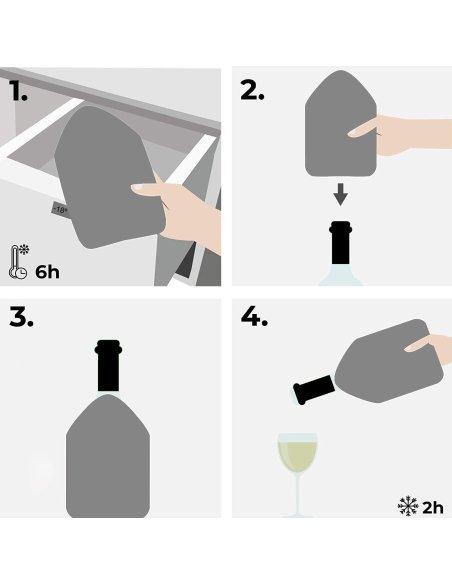 Enfriador de Botellas de Vino con Gel - Rápido y Fácil, PVC Color Plata, Diámetro 11cm, Altura 21.5cm, Banda Elástica