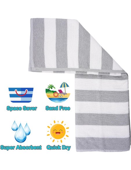 Toalla de Playa Grande Antiarena, 90x170 cm, 70% Algodón 30% Poliéster - Toallas de Piscina, Suave, de Secado Rápido