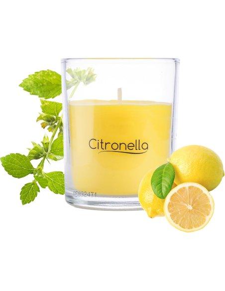 Velas Aromáticas de Citronela Natural en Vaso de Cristal 125g x 2-28 Horas de Duración, 8.5x7 cm