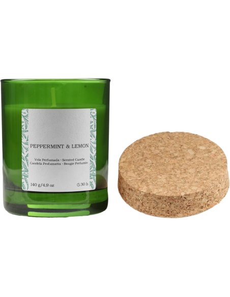 Vela Perfumada Botanical, Vela en Vaso de Cristal con Tapa de Corcho - Velas Cera Vegetal, 8.5x7cm, 140g x 1 unidad