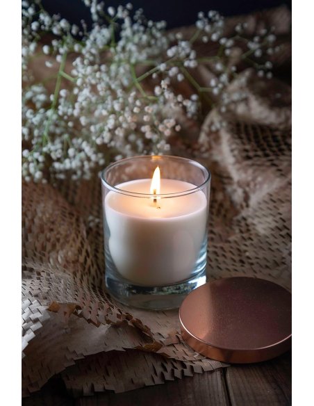 Vela Perfumada Botanical, Vela en Vaso de Cristal con Tapa de Corcho - Velas Cera Vegetal, 8.5x7cm, 140g x 1 unidad