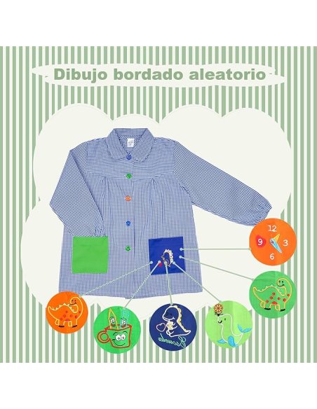 Bata Escolar, Babi Escolar Infantil para Guarderia y Colegio, Bata Escolar Niño Niña con Botones y Cuello