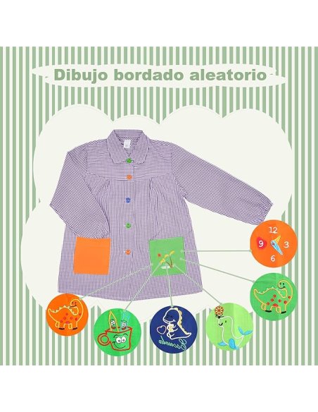 Bata Escolar, Babi Escolar Infantil para Guarderia y Colegio, Bata Escolar Niño Niña con Botones y Cuello