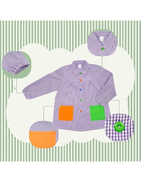 Bata Escolar, Babi Escolar Infantil para Guarderia y Colegio, Bata Escolar Niño Niña con Botones y Cuello