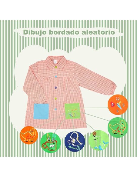 Bata Escolar, Babi Escolar Infantil para Guarderia y Colegio, Bata Escolar Niño Niña con Botones y Cuello