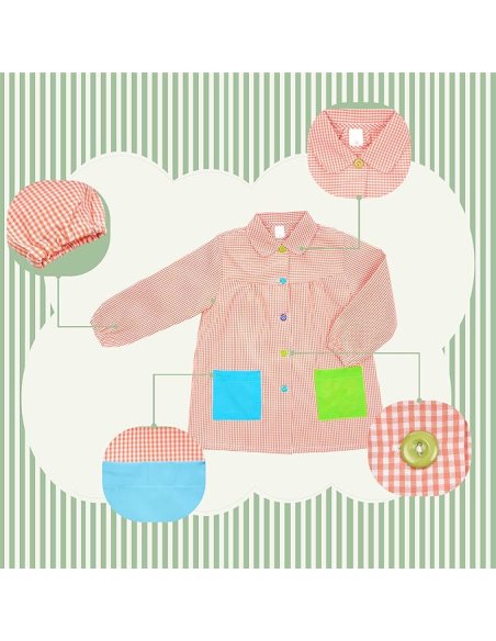 Bata Escolar, Babi Escolar Infantil para Guarderia y Colegio, Bata Escolar Niño Niña con Botones y Cuello