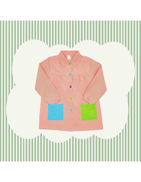 Bata Escolar, Babi Escolar Infantil para Guarderia y Colegio, Bata Escolar Niño Niña con Botones y Cuello