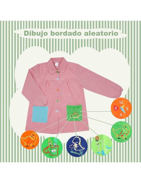 Bata Escolar, Babi Escolar Infantil para Guarderia y Colegio, Bata Escolar Niño Niña con Botones y Cuello