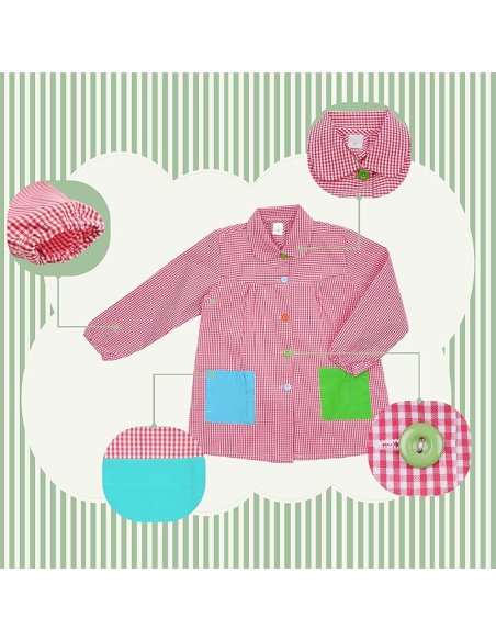 Bata Escolar, Babi Escolar Infantil para Guarderia y Colegio, Bata Escolar Niño Niña con Botones y Cuello