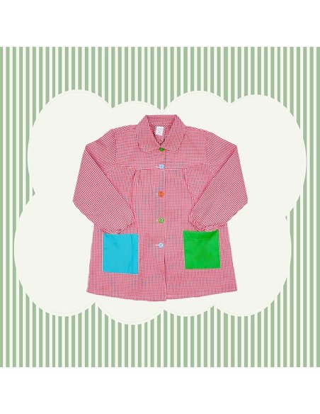 Bata Escolar, Babi Escolar Infantil para Guarderia y Colegio, Bata Escolar Niño Niña con Botones y Cuello