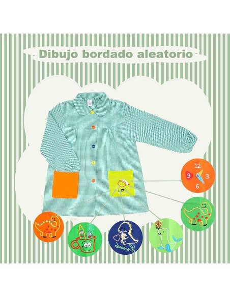 Bata Escolar, Babi Escolar Infantil para Guarderia y Colegio, Bata Escolar Niño Niña con Botones y Cuello