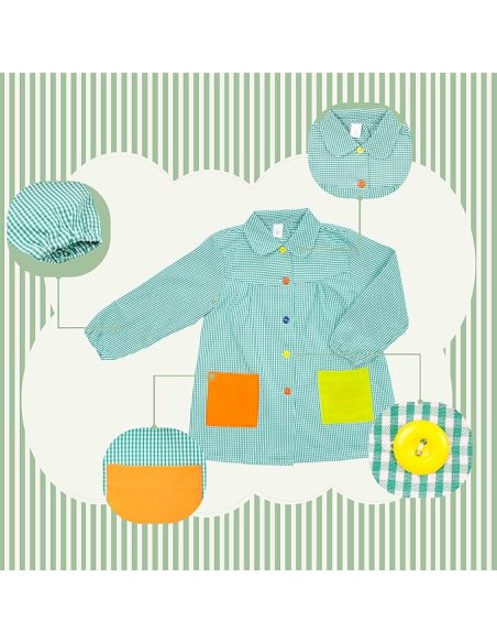 Bata Escolar, Babi Escolar Infantil para Guarderia y Colegio, Bata Escolar Niño Niña con Botones y Cuello