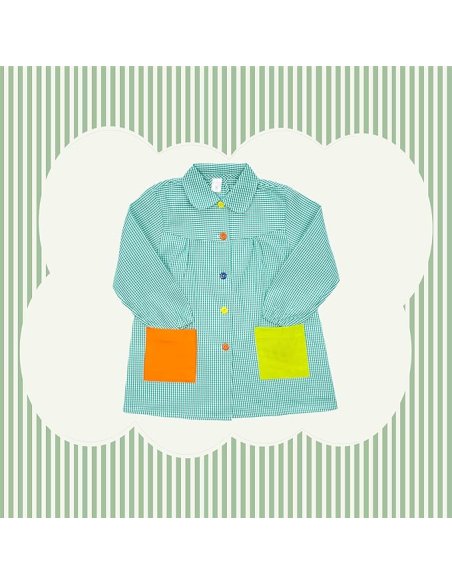 Bata Escolar, Babi Escolar Infantil para Guarderia y Colegio, Bata Escolar Niño Niña con Botones y Cuello