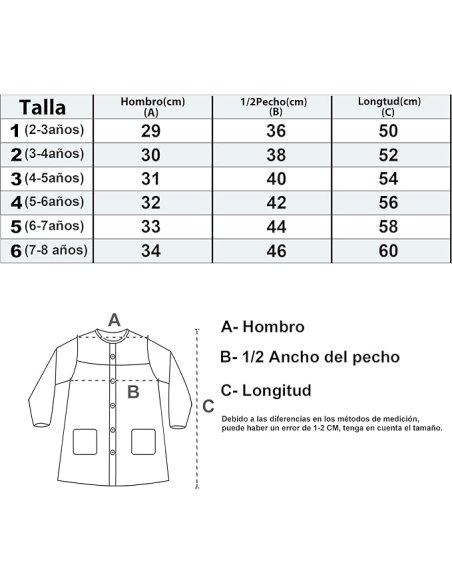 Bata Escolar, Babi Escolar Infantil para Guarderia y Colegio, Bata Escolar Niño Niña con Botones y Cuello