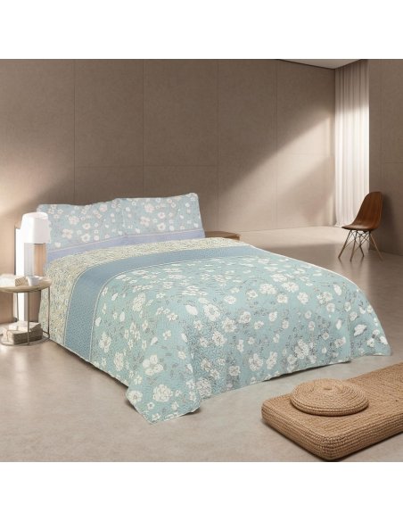 Colcha Bouti Estampada Microfibra Extra Suave, Bicolor Reversible, Cubrecama Fina, para Verano y Entretiempo