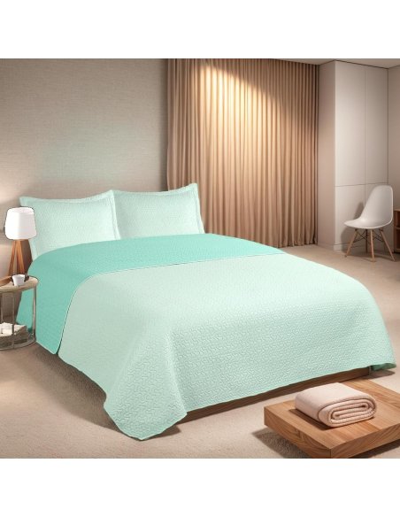 Colcha Bouti Estampada Microfibra Extra Suave, Bicolor Reversible, Cubrecama Fina, para Verano y Entretiempo