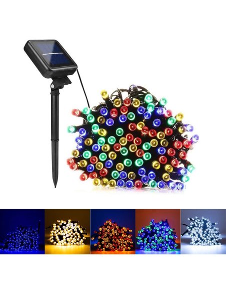 Guirnaldas Luces Exterior Solar IP44 Impermeable, Cable Verde, Luces Navidad Exterior Solares, 8 Modos de Iluminación