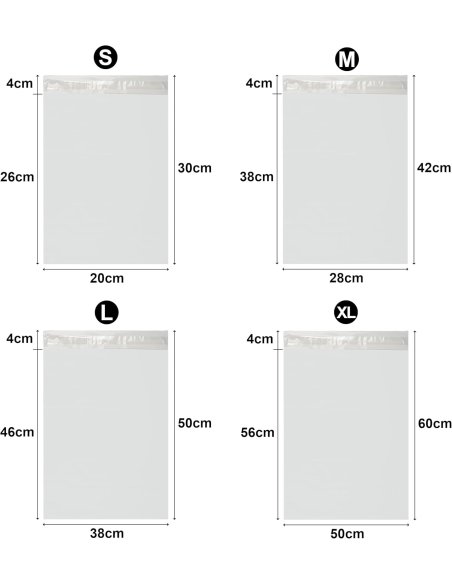 100 Bolsas Envío Autoadhesivas, Bolsas Plástico para Envíos, Impermeable, Opacas - Blanco